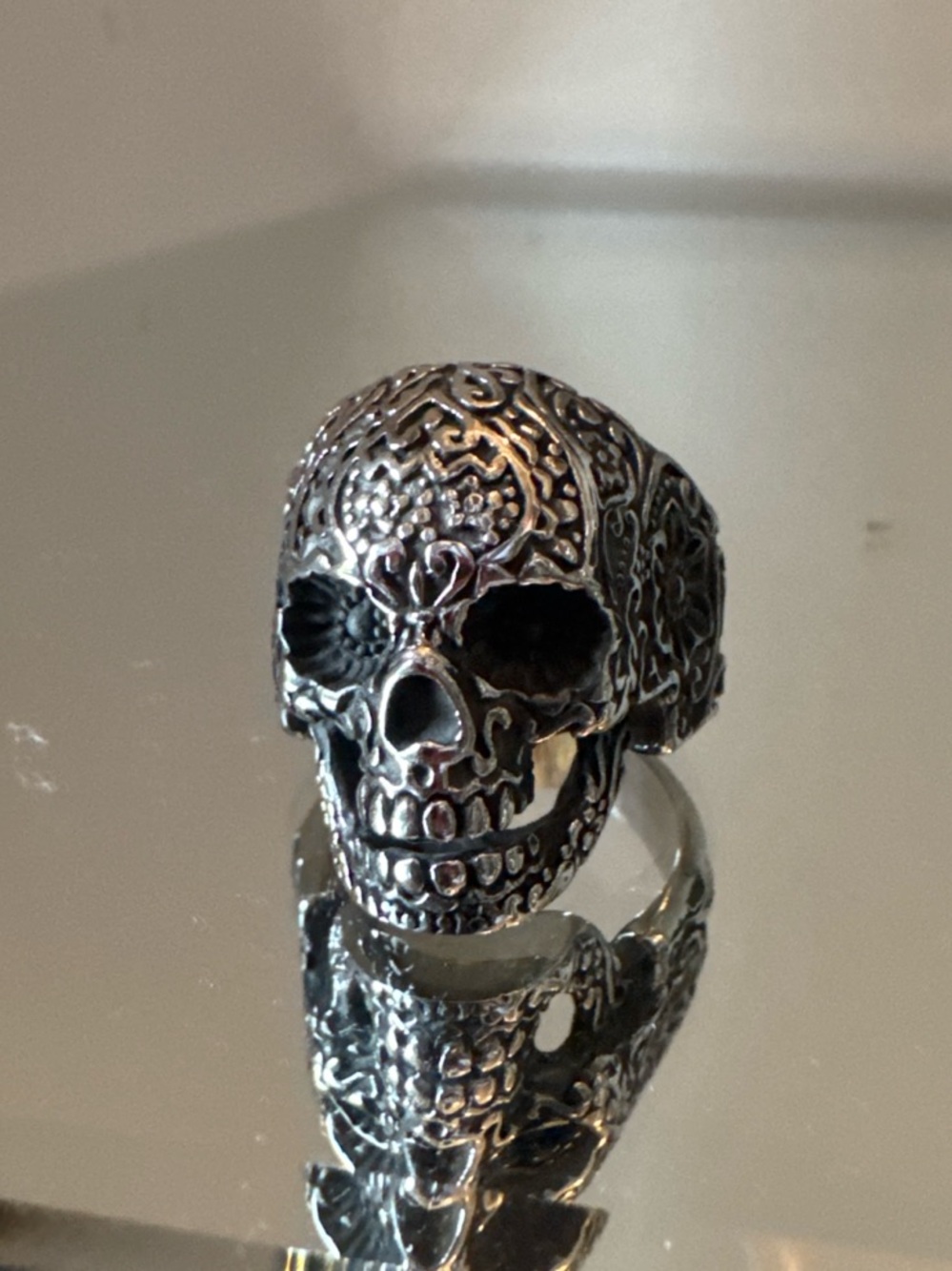Sugar Skull Ring 316L Stainless Steel Gothic Biker Ring size 12 - Picture 4 of 12